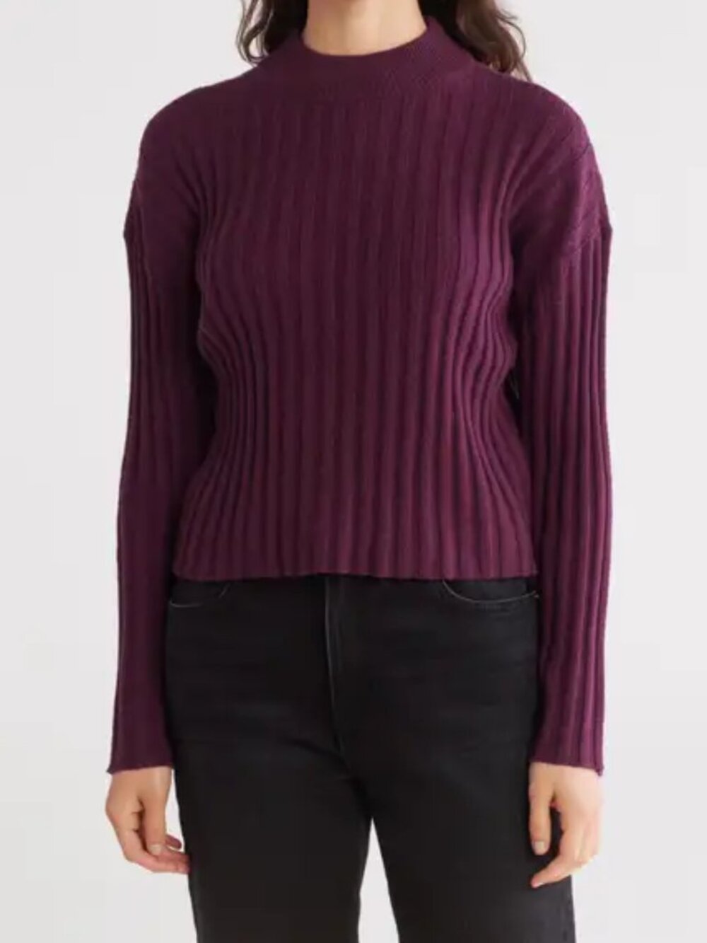 Madewell Burgundy Plum Wool Blend Mock Neck Crop Sweater XXL NWT